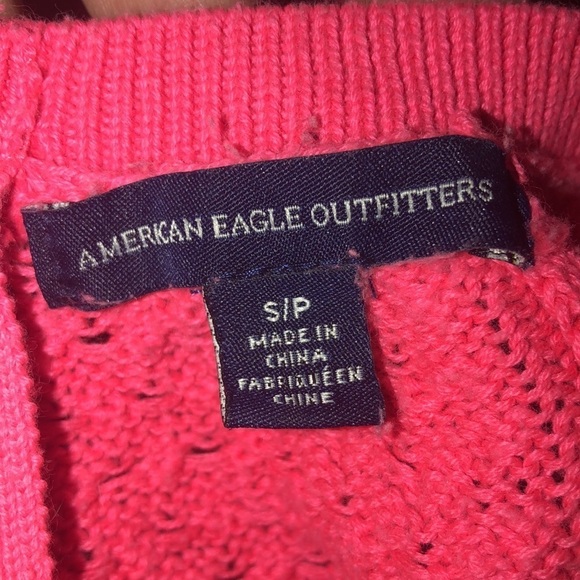American Eagle Neon Pink Open Knit Wide Neck Raglan Sleeve Sweater Size Small - Picture 7 of 7